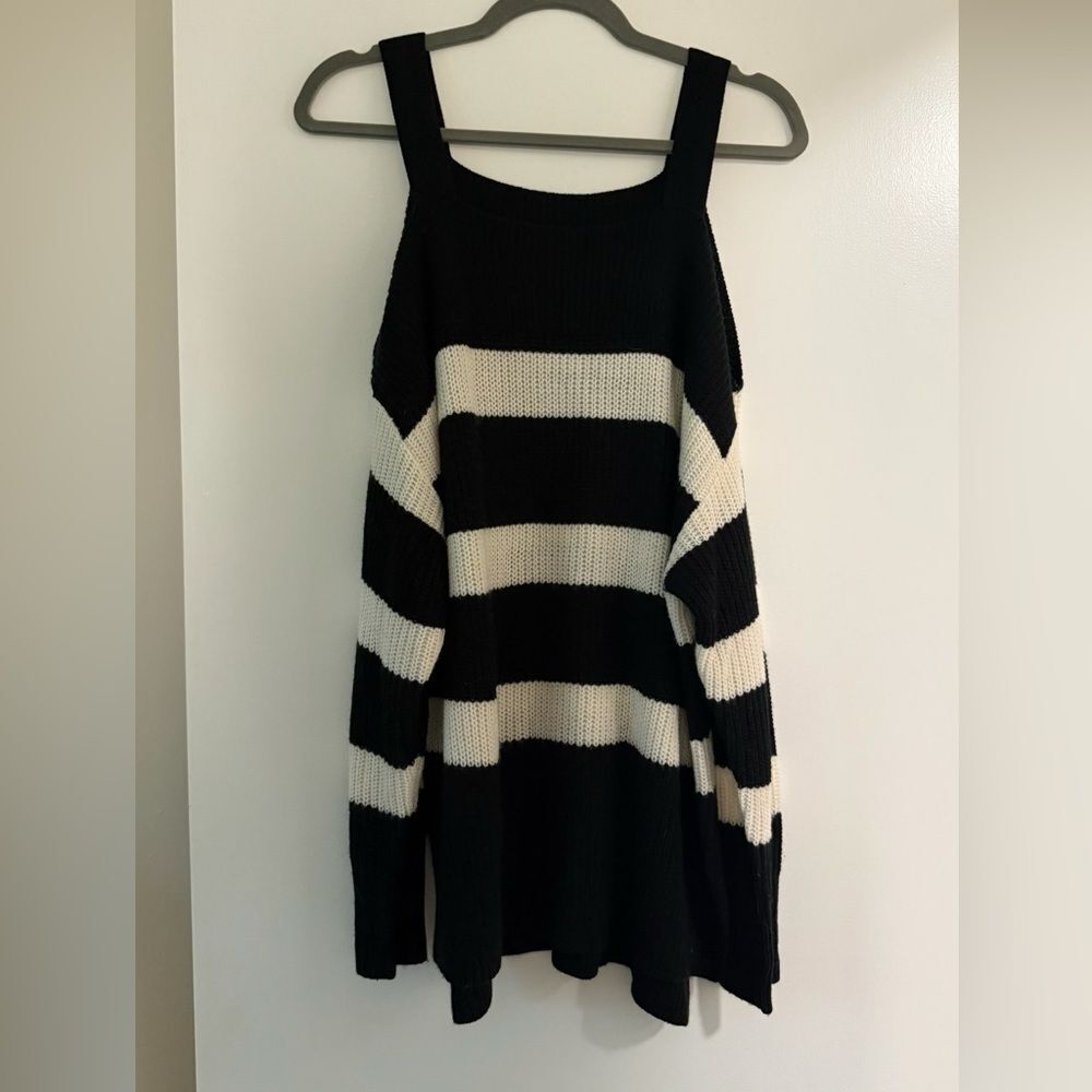 Sanctuary Black and White Striped Off-the-Shoulder Sweater